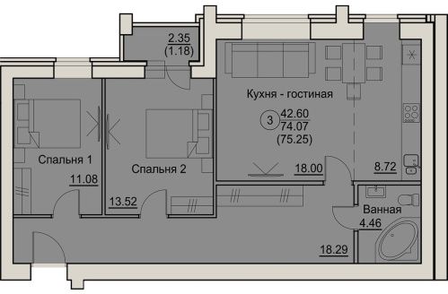 планировка квартиры 75 м2